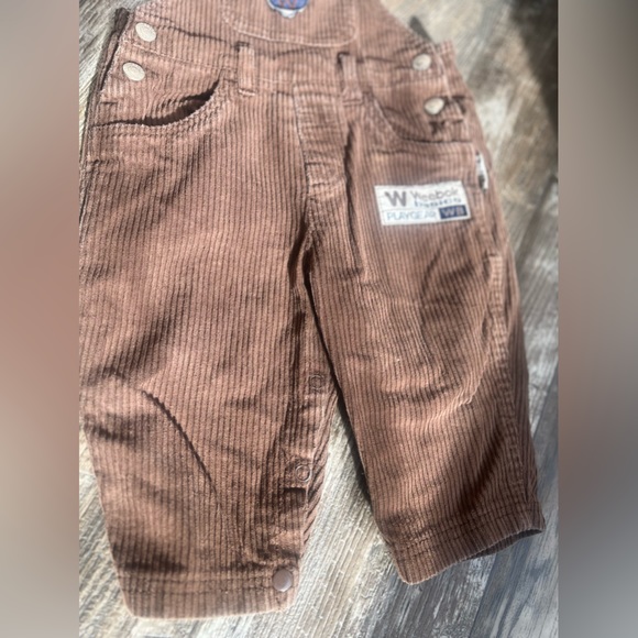 2 pair Vintage 90s Weebok Corduroy Overalls by Reebok navy & brown corduroy bibs - Picture 15 of 16